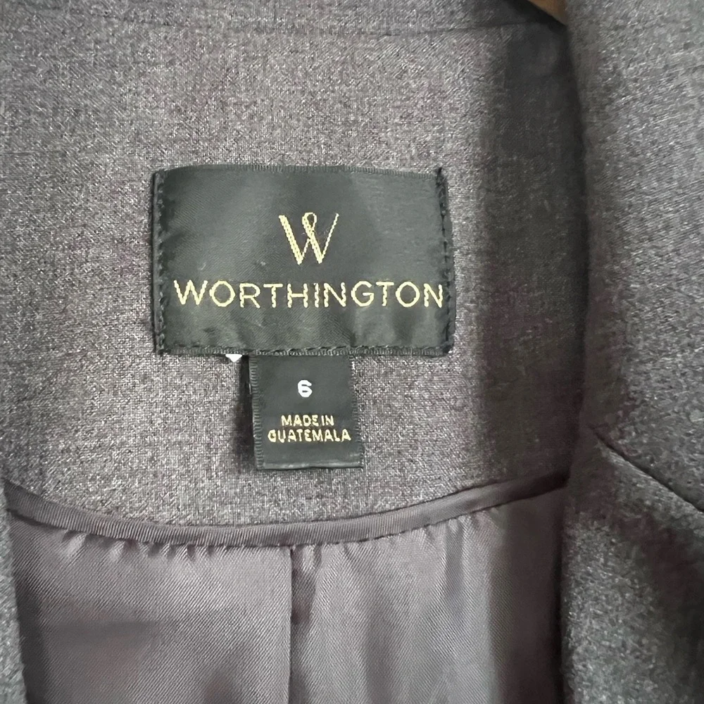 Worthington Womens Grey Relaxed Single Button Blazer Size 6 - Picture 3 of 3